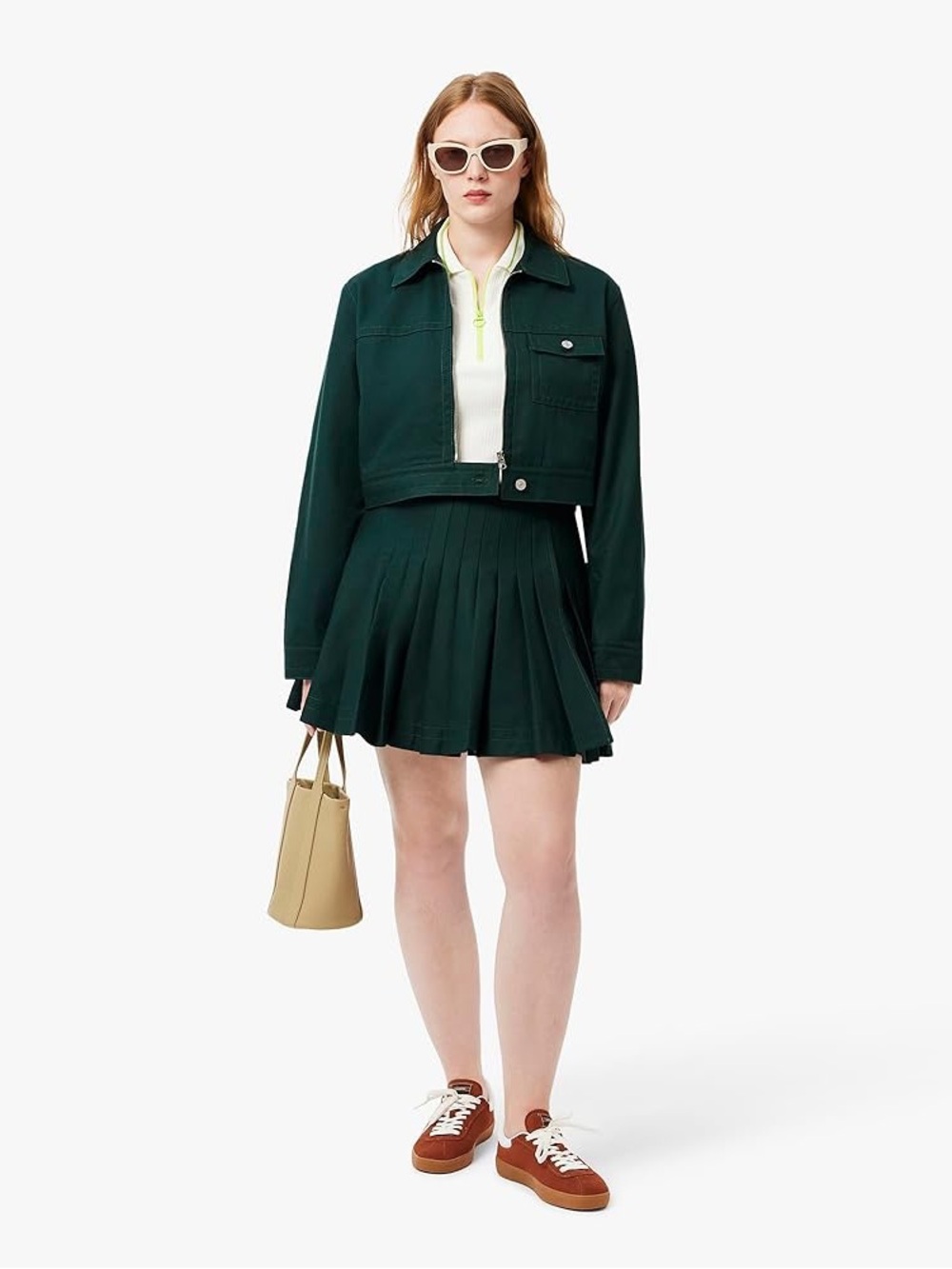 Lacoste Green Preppy Tennis Set - Pleated Skirt and Cropped Jacket